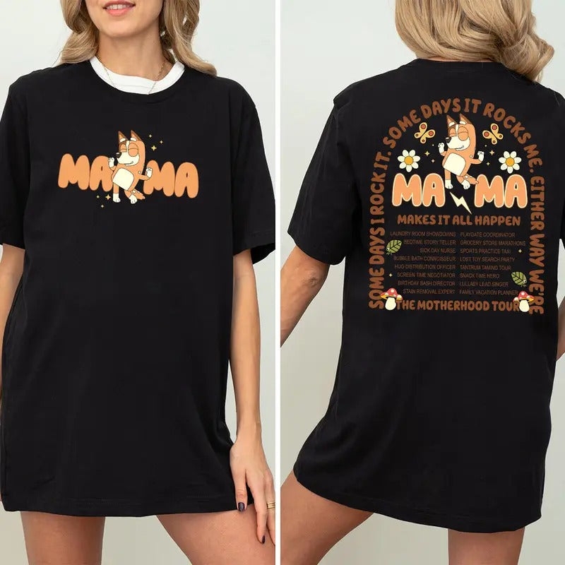 Mama Bluey Rock Style Vintage Unisex 2 Side T-Shirt, Cute Bluey Mom Retro Shirt, Best Mom Ever Tee, For Her, Gift For Mom, Mothers Day Shirt