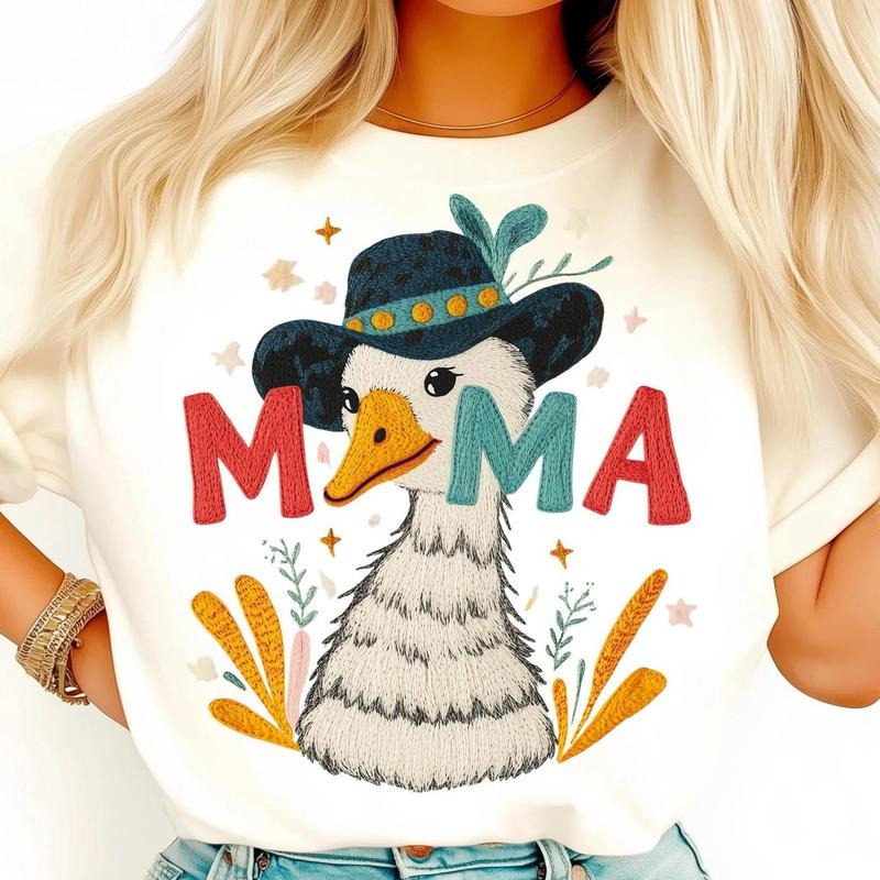 Mama Goose Shirt, Farmhouse Mom Shirt, Cute Goose Shirt, Country Chic Shirt, Embroidered Shirt, Vintage Farm Shirt, Whimsical Bird Shirt, Rustic Mama Shirt