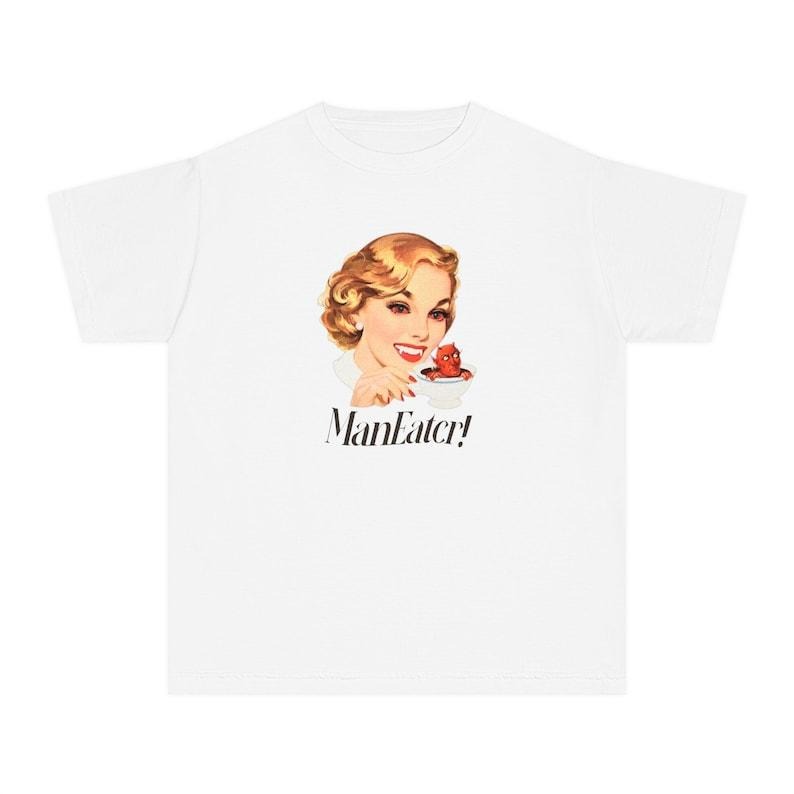 Man Eater Baby Tee, Halloween Vintage Y2k Top, Goth Punk Baby Tee, Babytee Y2k, 90s Cute Retro Graphic Top, Grunge Aesthetic Cotton Fit