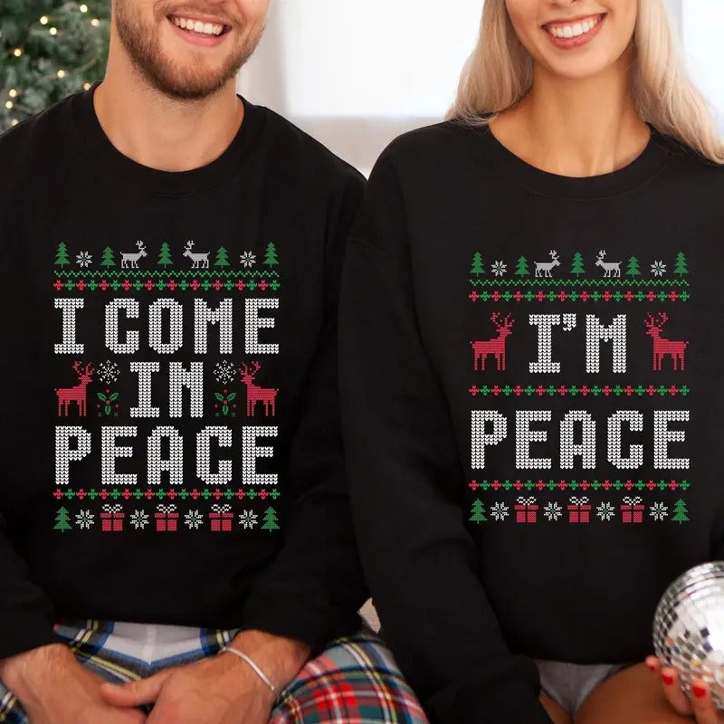 Matching Couples Sets Ugly Christmas Sweatshirts, Funny Couple Ugly Christmas Sweatshirts, I Come in Peace Sweatshirts Gift For Christmas Clothing