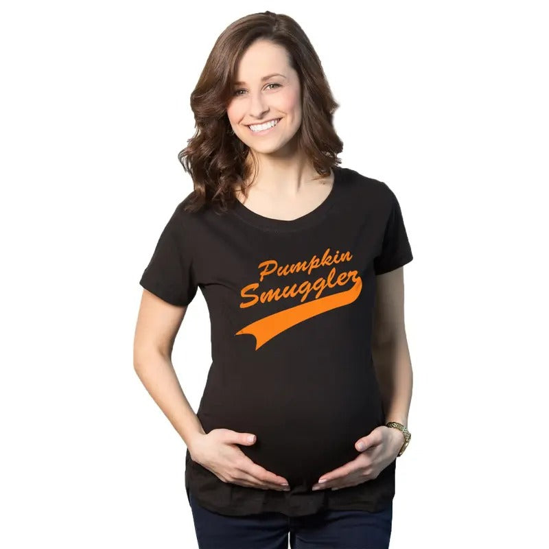 Maternity Pumpkin Smuggler Funny Fall T Shirt Cute Halloween Pregnancy Tee Funny Graphic Maternity Tee Cute Pregnancy Tees With Plus Sizes Halloween Maternity Wear Funny Maternity Shirts