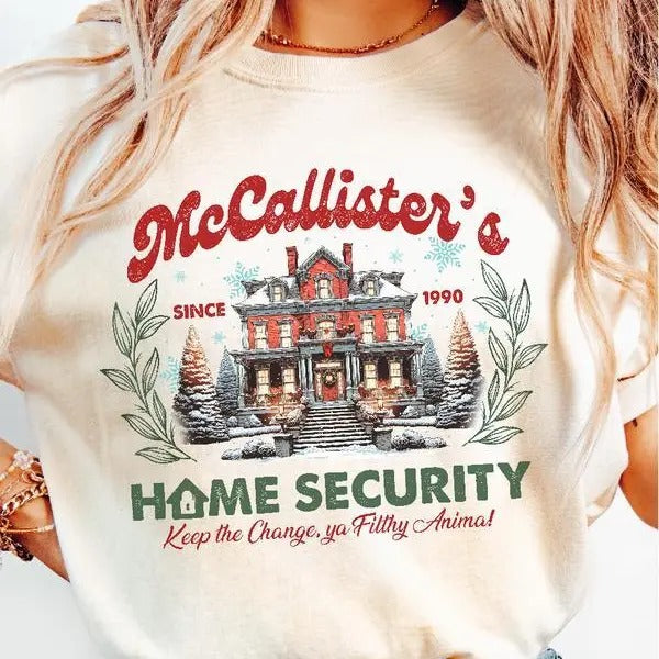 McCallister's Home Security ~ Unisex Apparel Relaxed Fit Printed In The USA Clothing Womenswear Casual and Comfortable Cotton Crewneck Cotton Crewneck Fabric Hoodie