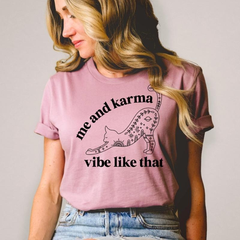 Me and Karma T-Shirt Concert Retro Tshirt Concert Lyrics Tee Karma Vibe T-Shirt Throwback Concert Tshirt Oversized Fit Tee Soft Print T-Shirt Comfy Concert Tshirt Sublimation Print Tee Outfit Winter Womenswear Momlife Moms of tiktok