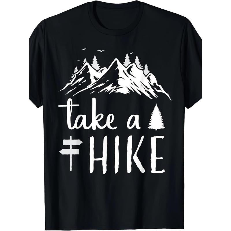 Men'S Casual Cotton T-Shirt with Geometric Mountain Hike Design - 100% Cotton, Short Sleeve, Crew Neck, Regular Fit for All Seasons Made in USA
