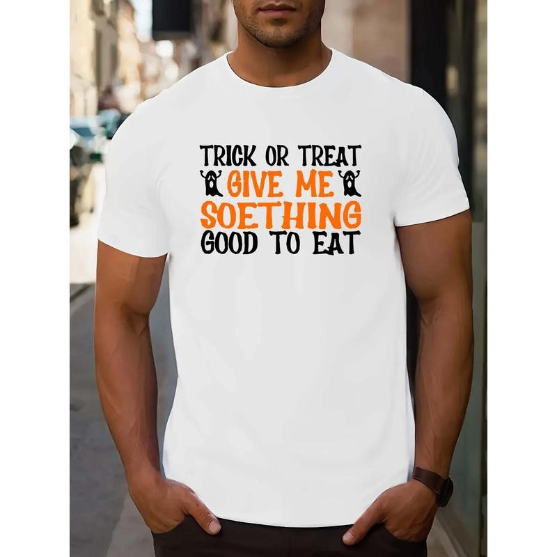 Men's Casual Sports Tee - Breathable Cotton, Round Neck, Letter Print Design, Machine Washable - Perfect for Summer made in USA