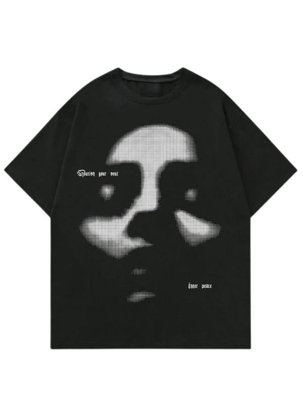 Men's Figure & Letter Print Drop Shoulder Crew Neck ,Regular Fit Casual Comfy Short Sleeve Round Neck T-Shirt for, Fashion Men's Top for Daily Wear