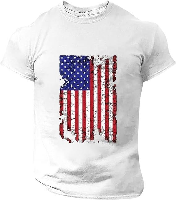 Men's Independence Day Shirts Summer USA Flag Patriotic Crewneck Muscle Short Sleeve Workout 4Th of July T Shirt