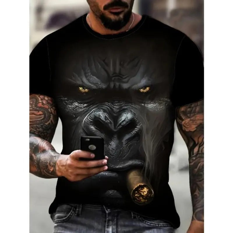 Men's Plus Size 3D Gorilla Print Short Sleeve T-Shirt for Summer Street Style Novelty Tees Made in USA