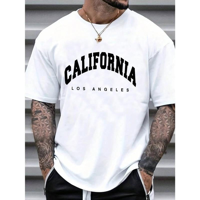 Men's Plus Size Letter Printed Short Sleeve T-Shirt Made in USA