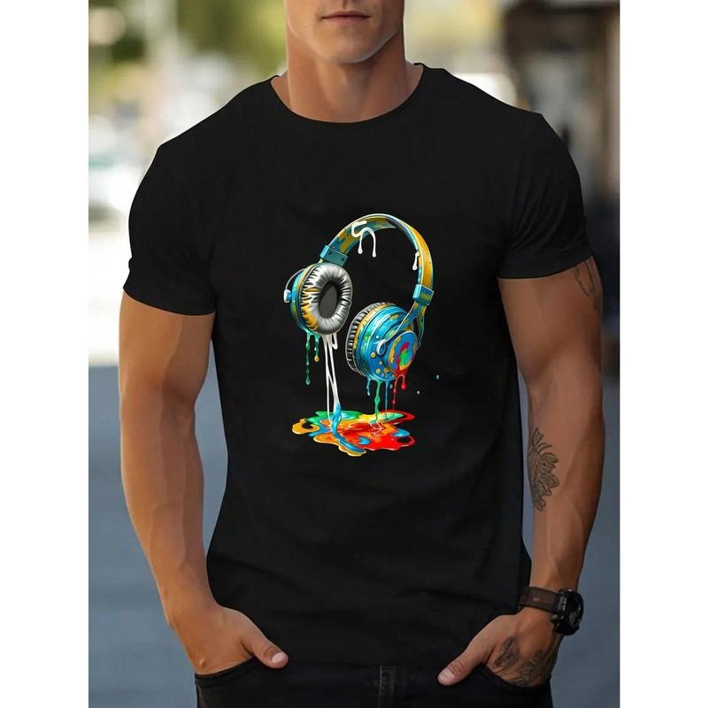 Men's Short Sleeve T-Shirt With Headphone Print Made in USA