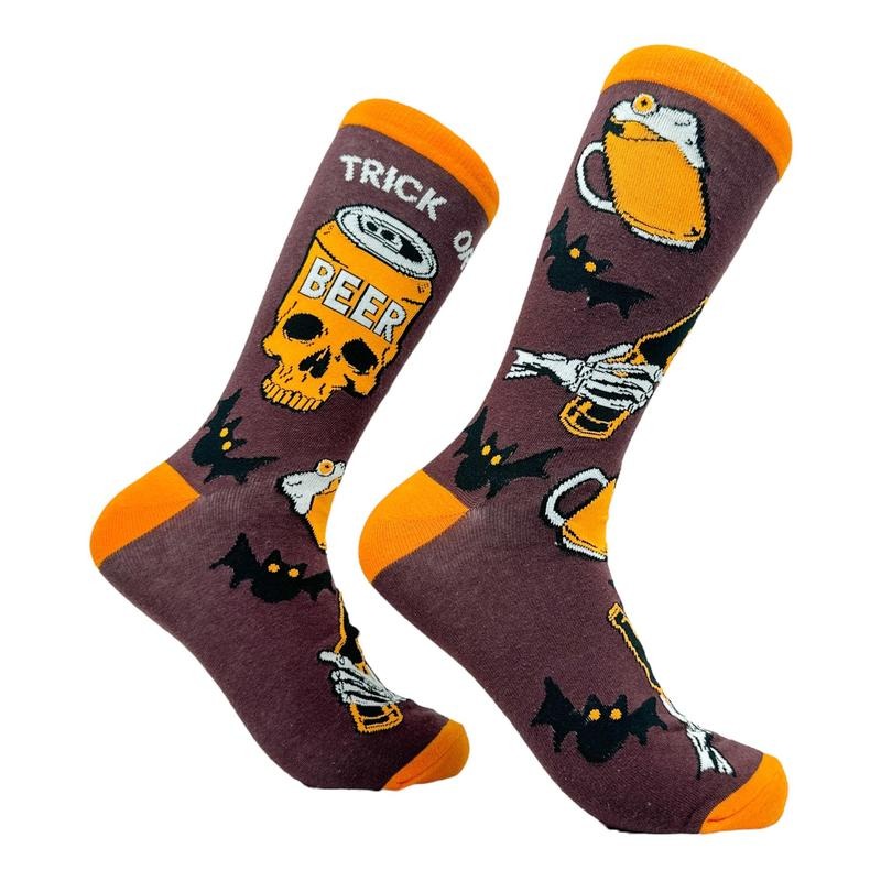 Men's Trick Or Beer Socks Funny Spooky Halloween Beer Drinking Lovers Footwear Funny Graphic Socks Comfortable Fitted Spandex Cotton