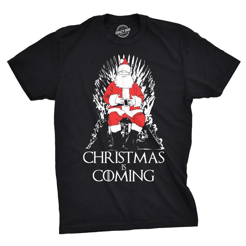 Mens Christmas Is Coming Santa Claus Funny Sarcastic Novelty Top Hilarious Tee Mens Funny T Shirts Cool Tees Soft Stylish Casual Menswear Christmas Apparel for Men Funny Movie Short Sleeve Novelty Black