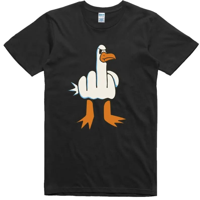 Mens Funny T-Shirt Rude Seagull Design Regular Fit 100% Cotton Tee Shortsleeve Menswear
