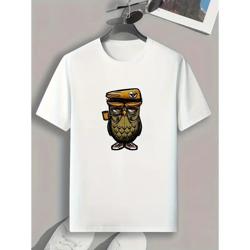 Mens Owl Graphic Tee - Comfy Casual T-Shirts for Summer, Halloween Costume Ideas, Unique Gift for Him - Owl Lover's Favorite Made in USA