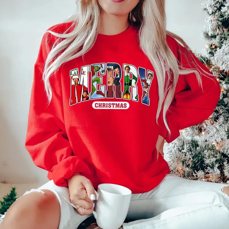 Merry Christmas Sweatshirt, Christmas Movies 90s Sweater, Retro Xmas Movies Tee Shirt, Christmas Characters Shirt, Christmas Friends T-Shirt, Gift For Holiday