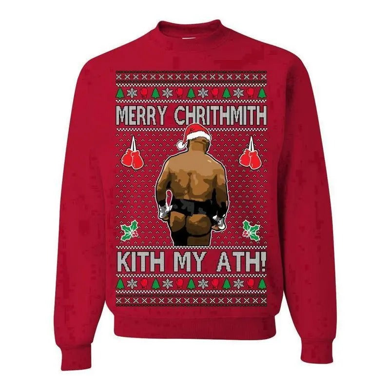 Merry Chrithmith Kith My Ath, Mike Tyson Butt Viral Kiss My Ass Boxing Fight Meme, Men Women Funny Ugly Christmas Sweater Ugly Christmasstyle{n002}2