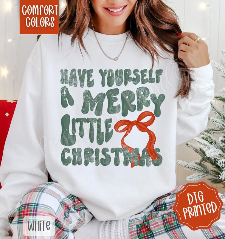 Merry Little Christmas Comfort Colors Sweatshirt, Trendy Women's Holiday Crewneck
