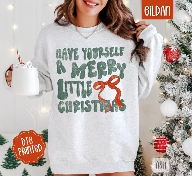 Merry Little Christmas Sweatshirt, Trendy Women's Holiday Crewneck