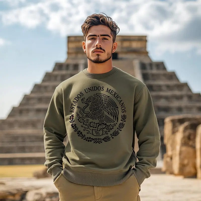 Mexico Coat of Arms Unisex Sweatshirt - Classic Cotton Hoodie with Mexican Flag Design, Soft and Stretchy Fabric