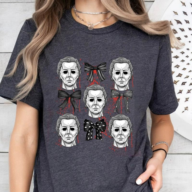 Michael Myers Coquette Halloween Shirt, Scream Horror Movie Sweater, Horror Halloween Coquette Bow Sweatshirt, Scary Film Tee, Michael Myers Sweatshirt, Horror Movie Shirt