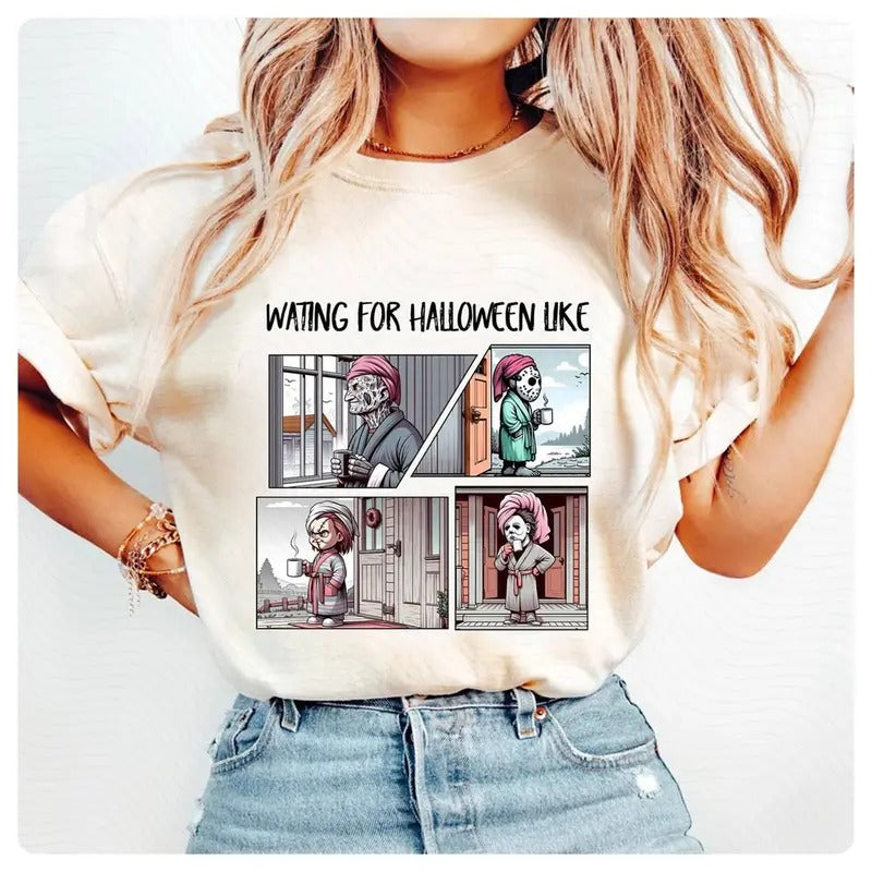 Michael Myers Waiting For Halloween Like Movie Characters Shirt, Character Daily Life Shirt Spooky Season Shirt Halloween Party