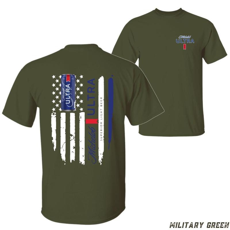 Michelob Ultra American Flag T-shirt - Bold Beer Can And Patriotic Graphic 100% Cotton Unisex Casual Tee Casual Sporty Style - Menswear Top