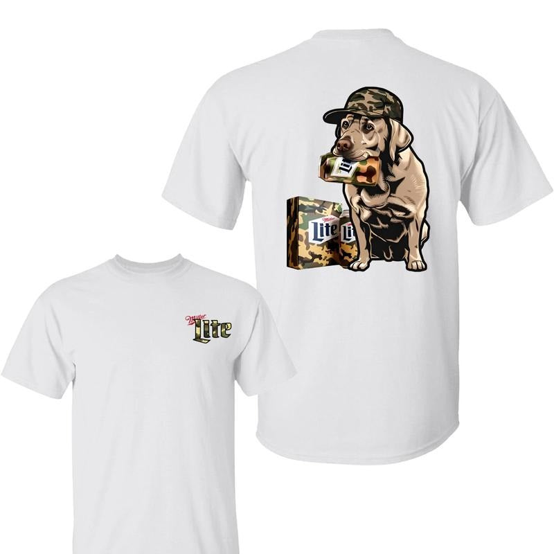 Miler Lite T-Shirt, 'Camouflage Dog with Beer' Graphic, Fun & Quirky for Beer Lover, For Men, For Women