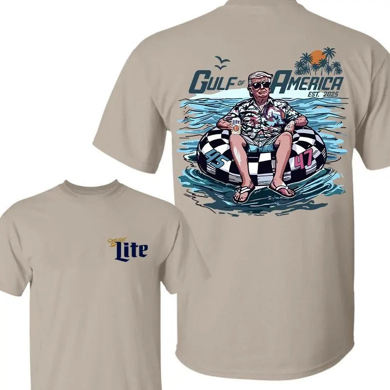 Miler Lite Trum Chillin on the Gulf of America 2 Sided Shirt, Miler Lite Shirt, Crewneck Graphic Printed Unisex Cotton T-shirt for Men for Women