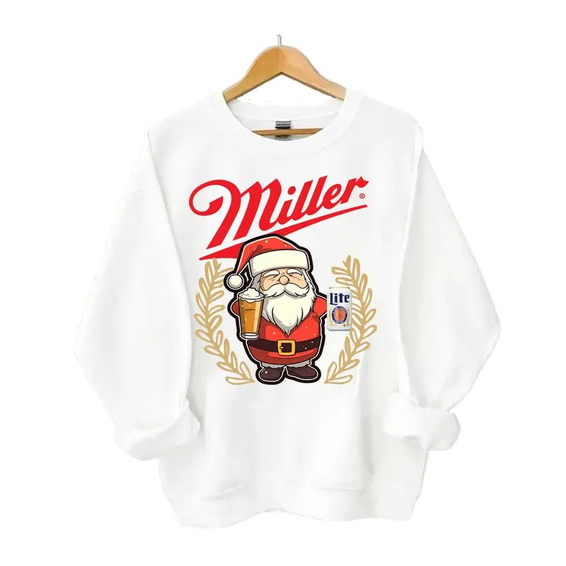 Miller Lite Santa Claus Christmas Beer Lover Sweatshirt Classic Cotton
