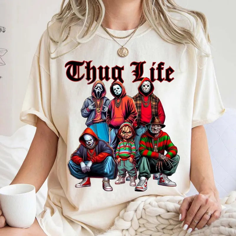 Modern Thug Life Horror Movie Shirt, Scary Halloween Tee, Horror Friend Tee, Retro Halloween Vibes Shirt, Unisex Short Sleeve Tee, Casual Clothing