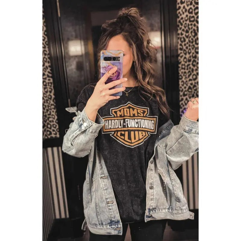 Moms Club Hardly Functioning Shirt, Tired Moms Club Bad Moms Club Motorcycle Mom Cool Shirt, Moms Club Trendy Mama Shirt, Rocker Mom Badass Mom Tee