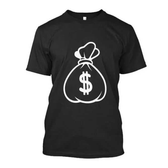 Money Bag Fashion Flat Digital Print Men's T-Shirt, Pure Cotton Comfortable Casual Wear, Trendy Design, High-Quality Short Sleeve Made in USA