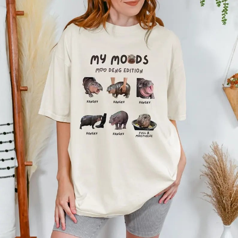 Moo Deng Mood Sassy Hippo Comfort Color Shirt, Funny Cute Baby Hippo Moo Deng Bouncy Pig Shirt, Pygmy Hippo Moo Deng Shirt