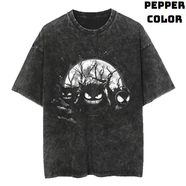 Moonlight Ghost Vintage Tee, Gengar Shirt, Pokemon Shirt, Anime Manga Shirt, Halloween Shirt, Vintage Graphic Tee, Unisex T-Shirt, Gift For Fan Pokemon, Crewneck Short Sleeve Shirt Top Menswear Streetwear