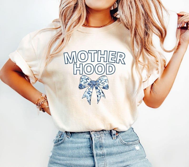 Motherhood Comfort Colors T-Shirt Cool Mom Club , Mother Hood Shirt, Coquette Blue Floral Mama Tshirt, Blue Toile Mom Life Tee, Graphic Mom shirt