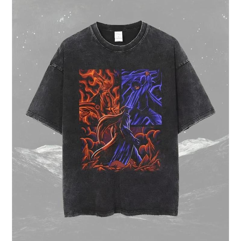 Naruto Shirt | Anime Graphic T-Shirt | Streetwear Relax Fit Oversized | Retro Vintage Washed Top | Unisex Top
