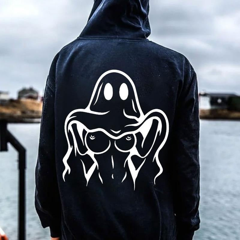 Naughty Ghost with Sexy Boobs Graphic Print Hoodie, Trending Tshirt, Top Menswear, Cotton Tee Shirt Casual Streetwear, Tee for Men and Women, Sweatshirt, Hoodie, Comfort Color Unisex Pullover