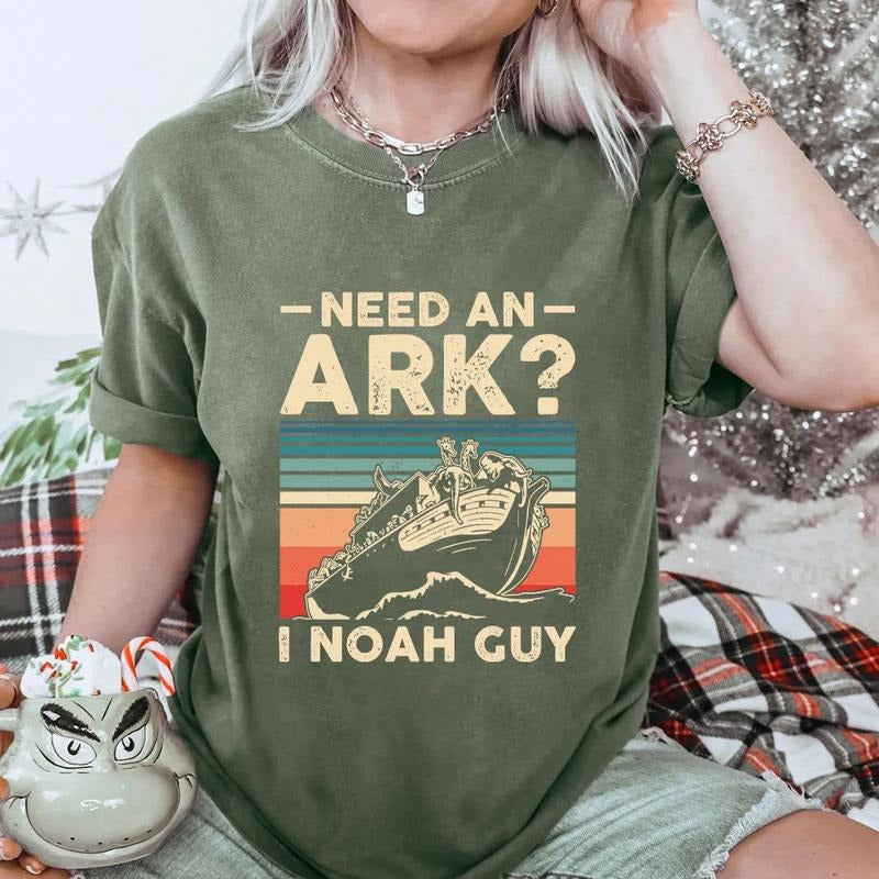 Need An Ark I Noah Guy Christian T-Shirt Pure Cotton Fabric Casual Streetstyle Crew Neck Short Sleeve Soft-Washed T-Shirt Trendy Tops for Women for Men, Perfect Gift