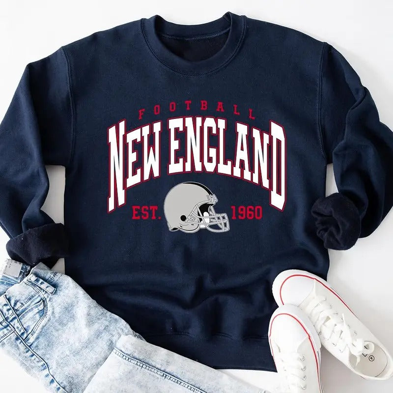 New England Football Sweatshirt,The Pats Sweatshirt,Vintage New England Fan Gift Crewneck,Patriots Sweatshirt