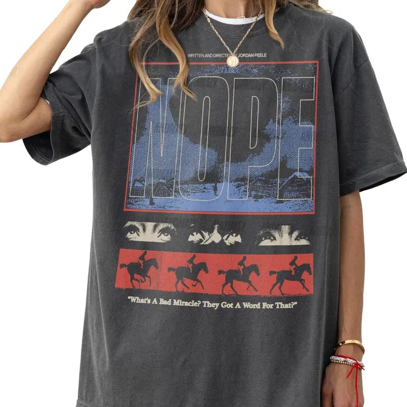 Nope Movie Inspired UFO Alien Sci-Fi Horror Film Shirts, Cotton Unisex T-Shirt, Crew Neck, Size S- 3XL, Menswear Top, Womenswear Top Underwear Streetwear