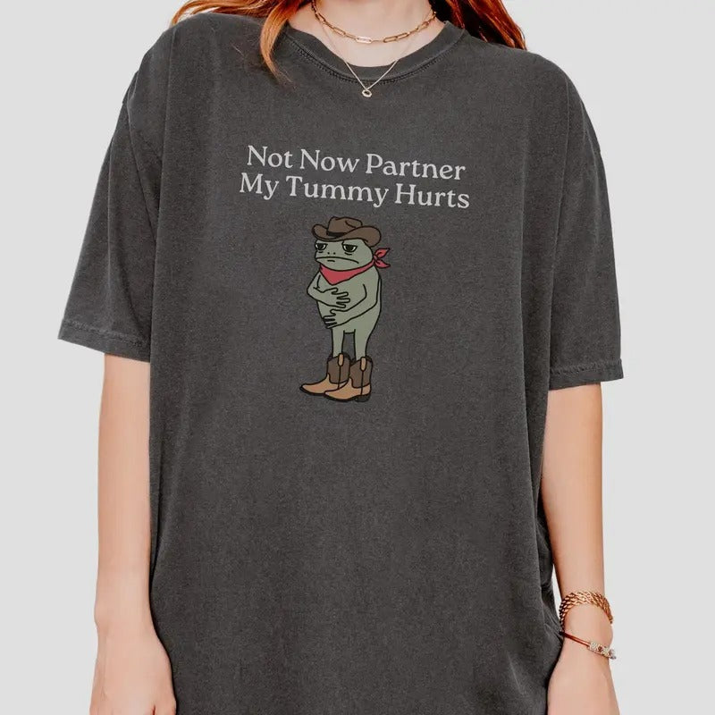 Not Now Partner My Tummy Hurts Shirt, Funny Meme Fr0g T-shirt for men and women