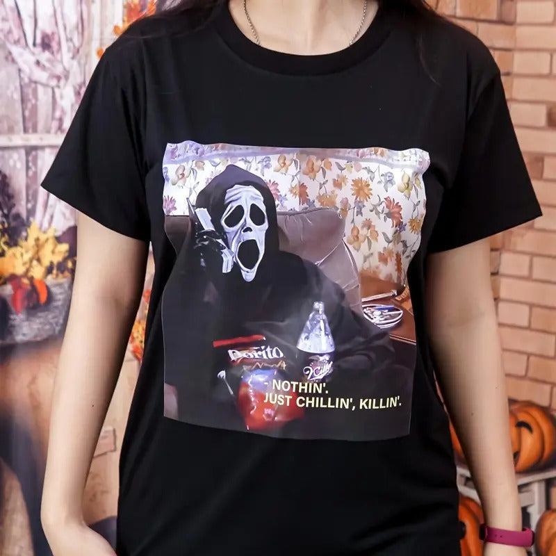 Nothin' Just Chillin' Killin' Shirt, Ghostface Shirt, Funny Halloween Shirt, Scream Shirt, Shirt, Halloween Gift Shirt, Halloween Tee