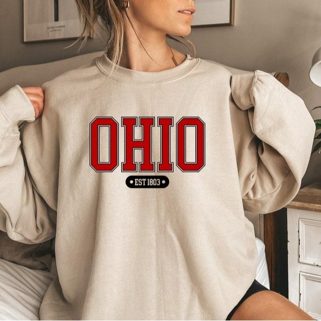Ohio Sweatshirt Vintage University Crewneck Varsity Football Shirt - Cotton, Womenswear Football Fan