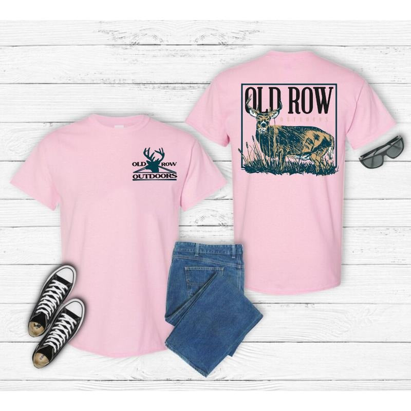 Old Row Deer Hunting Shirt , Wildlife Graphic T-Shirt , Deer Hunting Graphic 2 Sides Printed Comfort Fabric Cotton