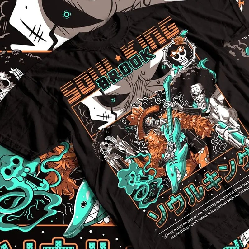 One Piece Brook Soul King T-shirt Horror Anime Gifts Exclusive Shirt All Size