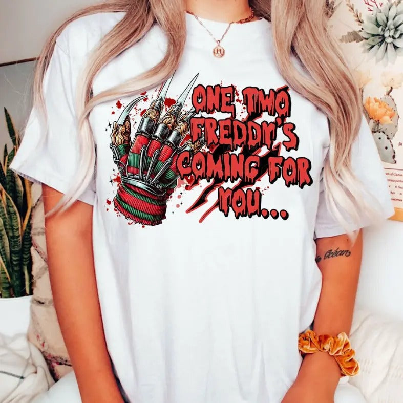 One Two Freddyy ComING For You Halloween Horror Graphic Tee