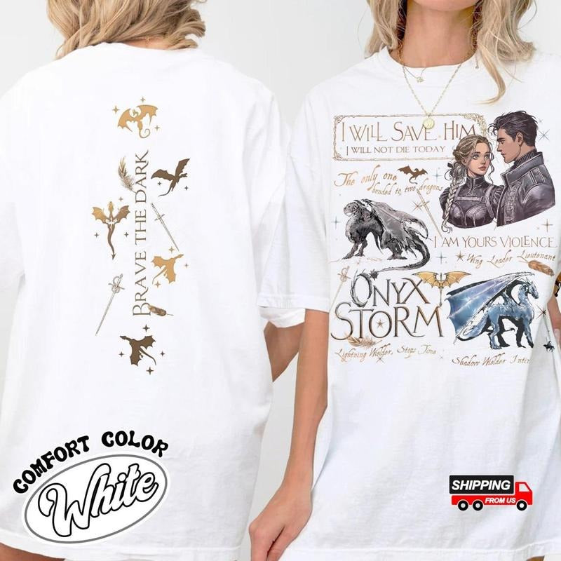Onyx Storm Brave The Dark Shirt, Onyx Storm Dragons Shirt, Fourth Wing Series Shirt, Violet Sorrengail Shirt, Full Color