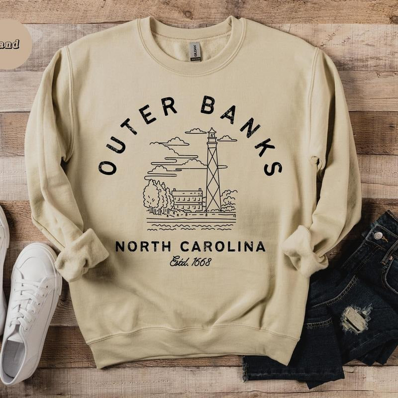 Outer Banks Crewneck Sweatshirt, Obx Fleece Sweater, North Carolina Charm Preppy Shirt, Minimalist Crewneck, Southern Us Gift anime lover