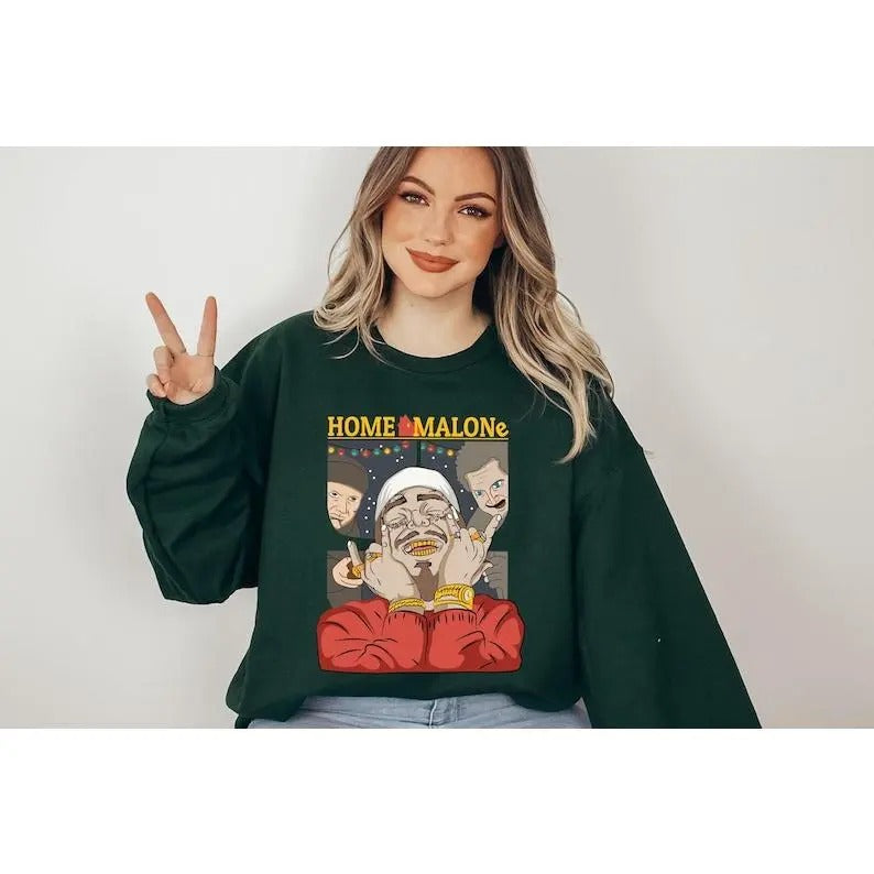 Oversized Home Malone Sweatshirt, Ugly Christmas Sweathirt, Funny Christmas Sweathirt, Home Alone Sweathirt,Ghost Malone Shirt