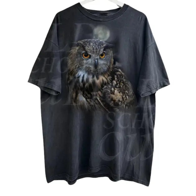 Owl Vintage Graphic T-shirts, Retro Owl Moon Tshirt, Owl Lovers, Alpha Male Tee, Retro 2000s Nature Shirt Menswear Top Underwear Short Sleeve